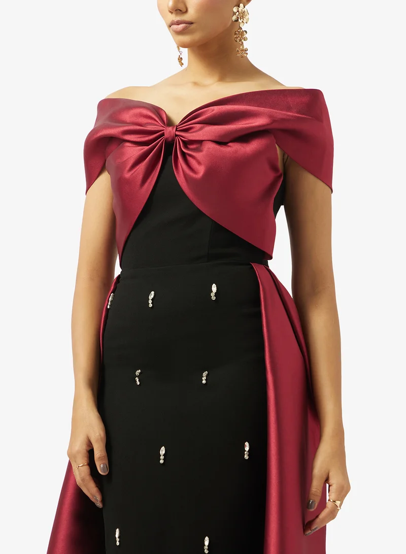 Akadia Fashion  RIBBON BUST EXTENDED TAIL TAFFETA DRESS for Women | Best Price UAE